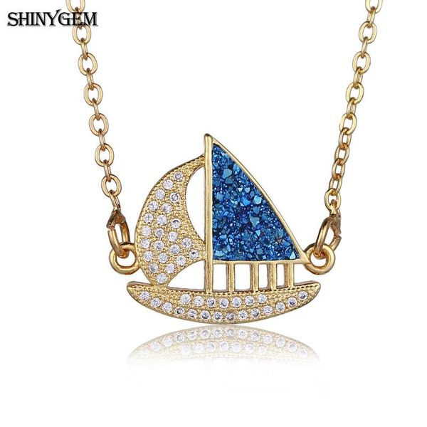 

pendant necklaces shinygem trendy sailboat necklace gold plating cz crystal stone zircon lucky boat ship chain for women, Silver