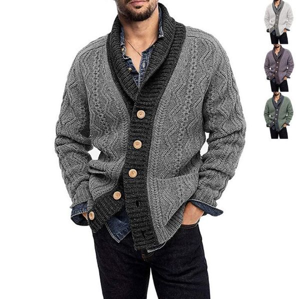

men's sweaters 20212021 autumn and winter cardigan color matching long sleeve lapel knitted sweater, White;black