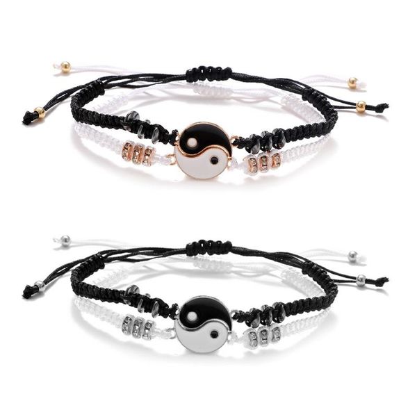 

charm bracelets couple yin and yang adjustable cord black white for friendship relationship girlfriend gifts n2ue, Golden;silver