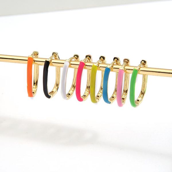 

hoop & huggie minimalist u shaped geometric earrings for women colorful enamel chunky circle hoops party wedding jewelry gift, Golden;silver