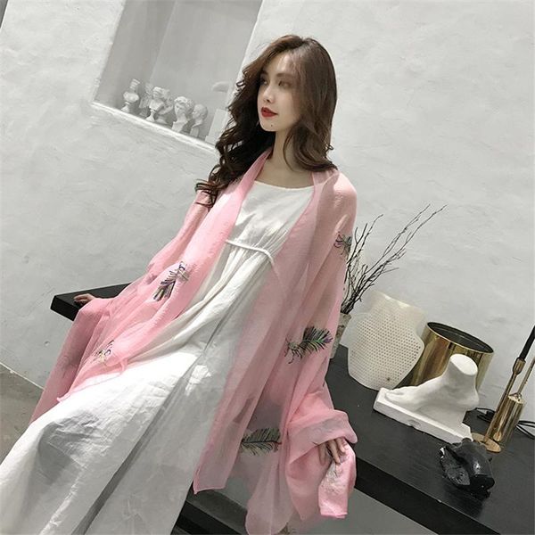 

scarves spring and autumn all-match beach towel embroidery tippet female shawl korean simple poncho chiffon oversized scarf, Blue;gray