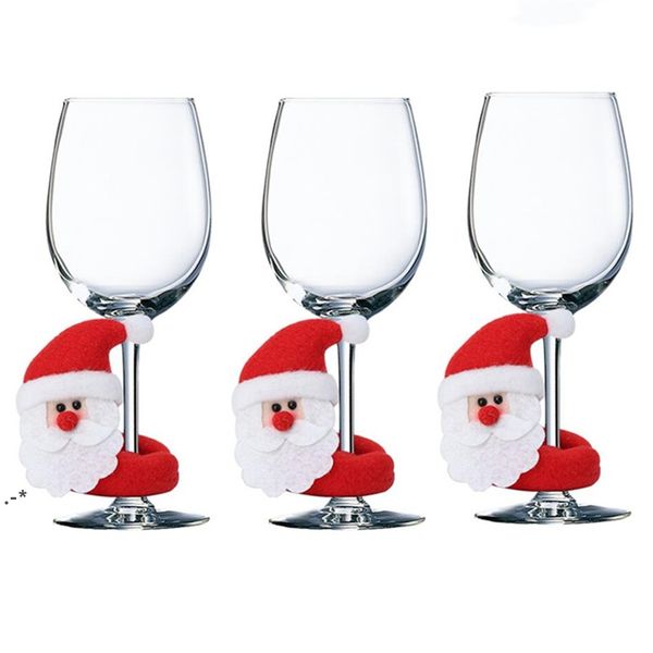 Decorazione per bicchiere di vino natalizio Felice anno nuovo Babbo Natale Pupazzo di neve Moose Party Bar Decorazioni per la tavola JJD11179