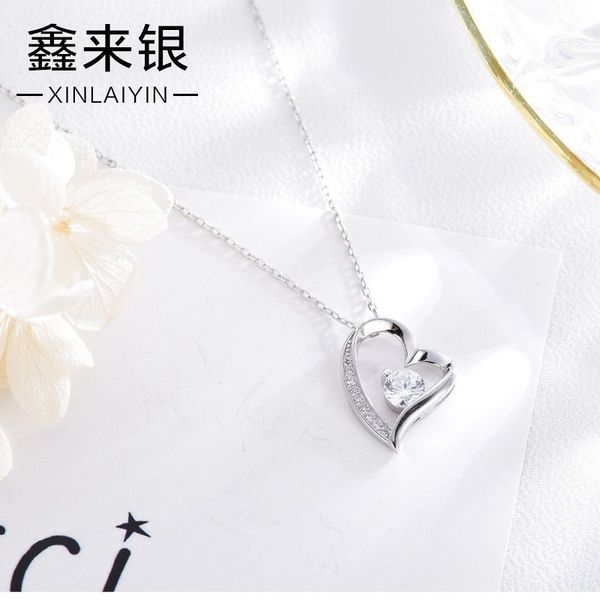 

925 necklace women's heart-shaped pendant korean short collarbone silver jewelry fashion valentine's day gift silver pendant