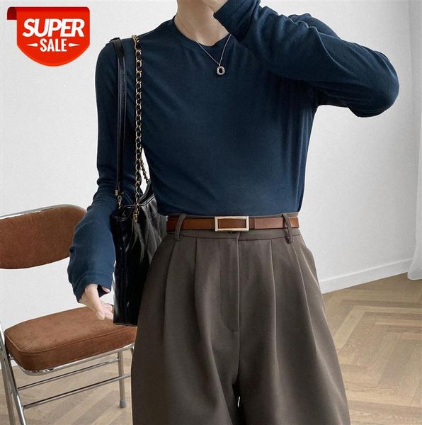 

taochuan solid color all-match bottoming shirt korean round neck basic long-sleeved t-shirt women 726 #df5a, Black;gray