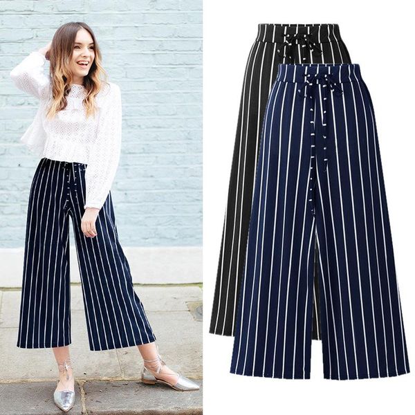 

women's pants & capris summer wide leg women high waist loose straight ankle-length milk silk large size 6xl, Black;white