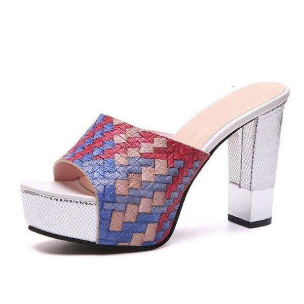 

sandals summer slippers fashion women super square high heels peep toe party shoes woman platform 18qu, Black