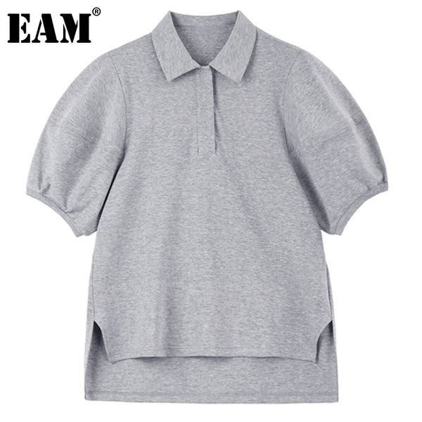 

[eam] women black gray irregular long casual big size t-shirt lapel short sleeve fashion spring summer 1dd6673 210512, White