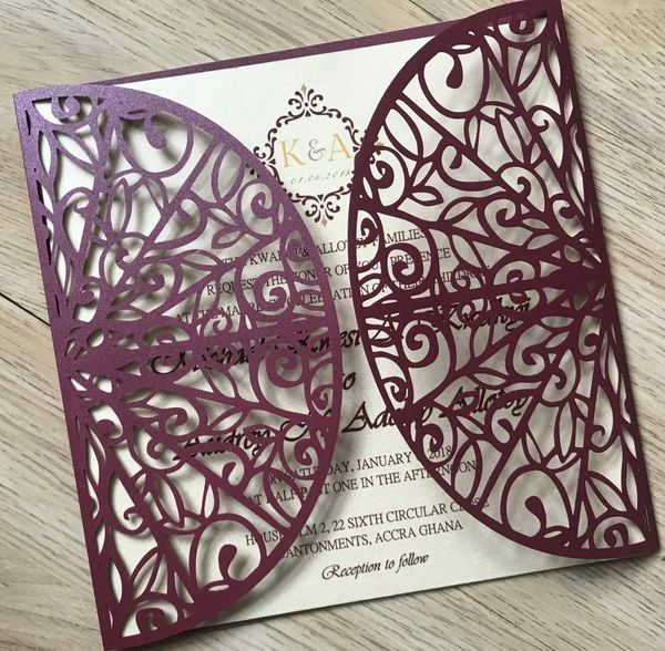 

greeting cards 50pcs burgundy red laser cut wedding invitations cards,laser invitation cards,diy birthday covers