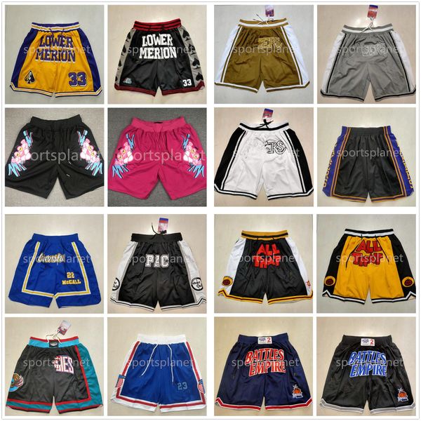 All Team Retro Stitched Just Don Pocket Lower Pantaloncini da basket Merion 1 Bugs Tune Squad Pantaloni Hip Pop con tasche Pantaloni sportivi con cerniera Baseball Short Man S-XXL