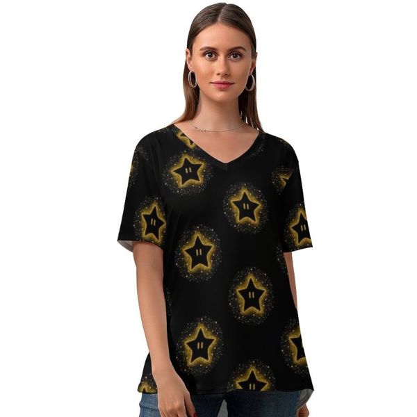 

women's t-shirt star 3 4839 t shirt trendy women street fashion short-sleeve pattern v neck tee large, White