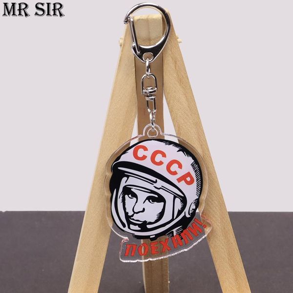

keychains cccp soviet space flight hero yuri gagarin acrylic keychain ussr 1961 cosmonautics day rockets launch red star key rings jewelry, Silver