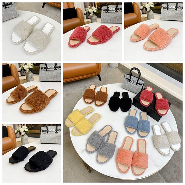 

2022 new women luxurys designers sandals slippers fashion summer womens sandal slides flip flops loafers woolly slippers shoes large with bo, Black