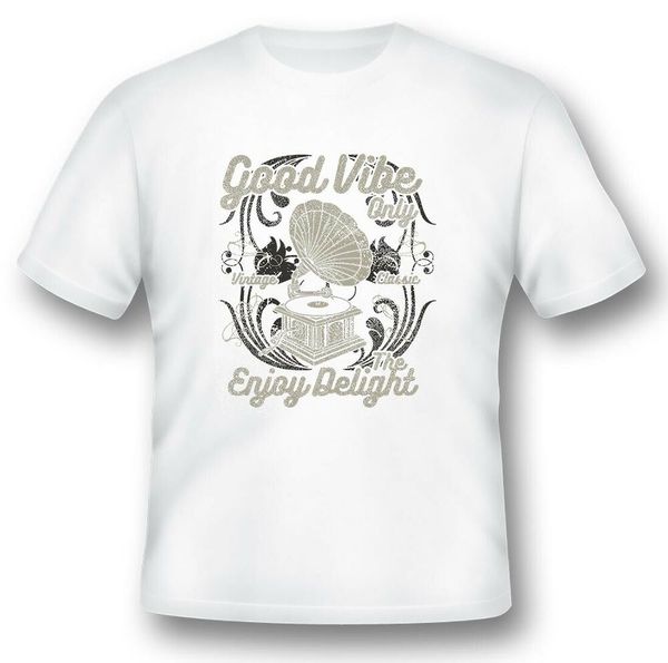 

good vibe only phonograph record player black or white tee, White;black