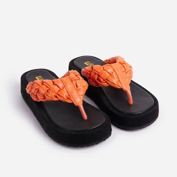

fretwork heels shoes woman 2021 low big size slippers flat rubber flip flops pantofle pu hawaiian slides fabric hoof, Black