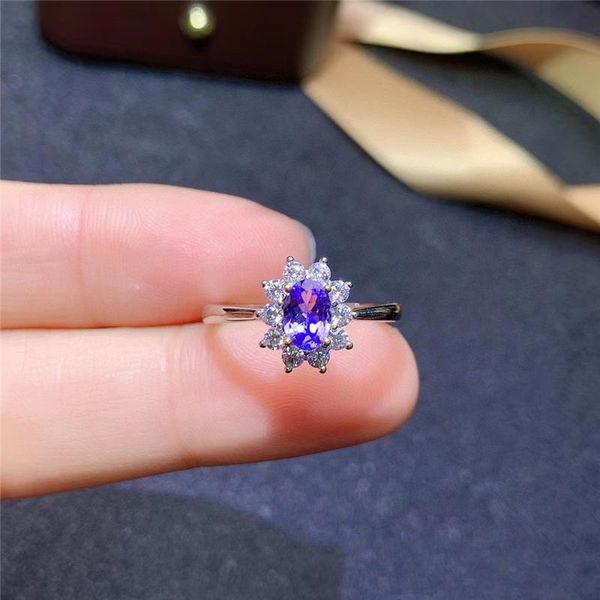 

cluster rings weainy classic diana tanzanite ring s925 sterling silver natural blue gemstone birthstone gift for woman, Golden;silver