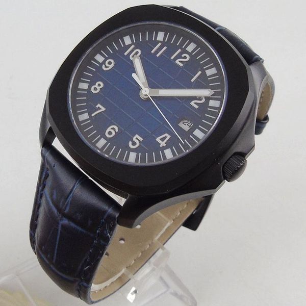 

wristwatches 40mm blue sterile dial date pvd coated sapphire glass square luminous miyota 8215 movement automatic mens watch, Slivery;brown