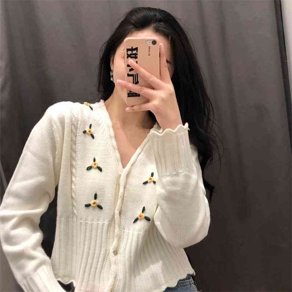 

fashion style o-neck short knitted sweaters women thin cardigan sleeve sun protection crop coat female 210427, White;black