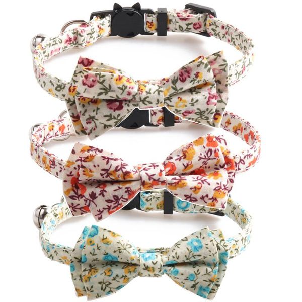 

cat collars & leads bow tie collar breakaway with bell flower cute charm adjustable safety kitty kitten collars(6.8''-10.8'&#
