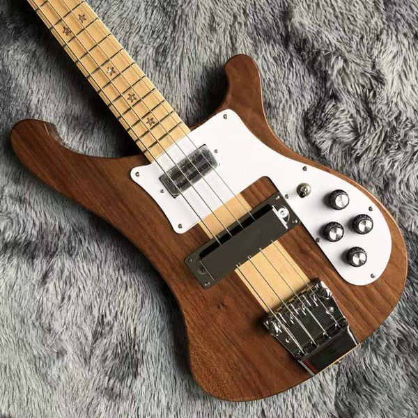 

custom walnut wood 4 strings neck-thru-body electric bass guitar