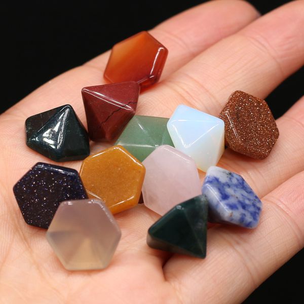 

lots 14mm six edge cone natural stone beads cab cabochon turquoise pink crystal charms ring necklace jewelry making diy bead, Silver