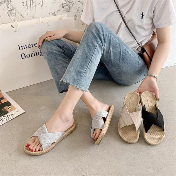 

slippers women's outer wear 2021 summer fashion fabric cross-belt flat beach women, Black