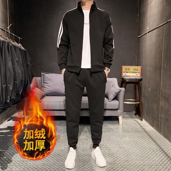 

men's tracksuits boutique winter 2021 plush sportswear korean version of the two-piece youth casual suit trend, Gray