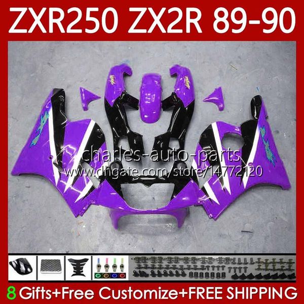 Carenature moto per KAWASAKI NINJA ZX2R ZXR250 ZX 2R 2 R R250 ZXR 250 89 90 Carrozzeria 84No.64 ZX2 R ZX-2R Viola Nero ZXR-250 1989 1990 ZX-R250 89-98 Kit corpo completo