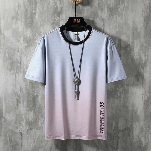 

short sleeved t-shirts casual men summer fashion trend loose-fitting hip hop streetwear gradient ramp male tshirts 210629, White;black