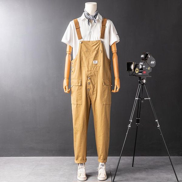 

men's pants 2021 mens bib overalls jumpsuits moto biker jeans trousers male solid casual long hip hop streetwear rompers 5xl, Black