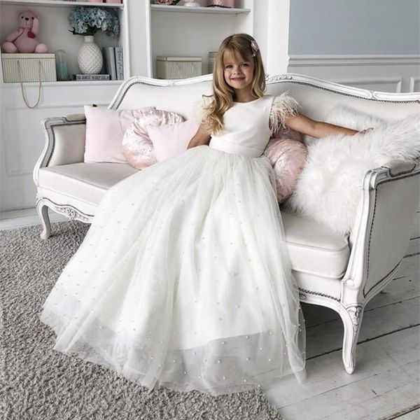 

girl's dresses ivory white flower girl dress lace tiered tulle o neck long sleeve girls first communion for ceremony birthday gown, Red;yellow