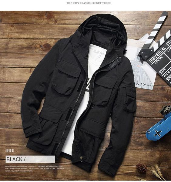 

men's jackets spring autumn mens and coats 2021 fashion casual breathable cargo windbreaker jacket male hooded thin coat plus size, Black;brown