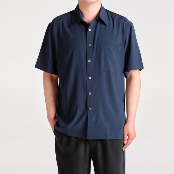 

Men's summer shirt middle-aged and elderly short sleeve father's Short Sleeve Shirt silk, White;black