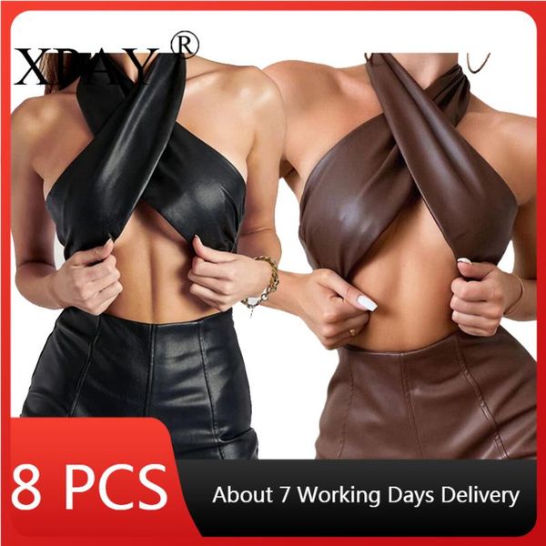 

women's tracksuits wholesale bulk items lots short sets for women pu 2 piece set outfits criss-cross lace uo crop + solid color x8082, Gray