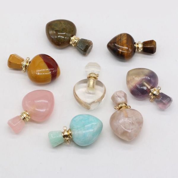 

charms natural semi-precious stone heart-shaped perfume bottle pendant essential oil vial for jewelry making diy necklace accessories, Bronze;silver