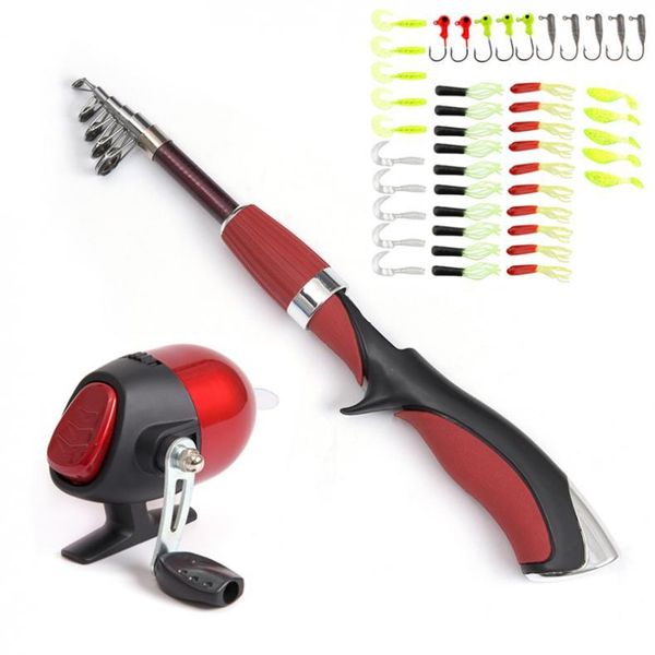 

1.4m mini portable rod combo ice rock fishing + closed spherical reel +soft lures lead hooks boat rods