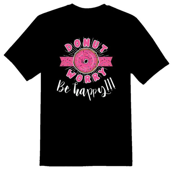 

black or white tee donut worry be happy, White;black