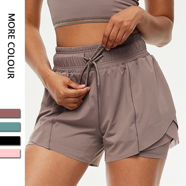 Damen-Shorts, Lululem, nackt, Sport, Damen, Fake-Zweiteiler, Laufen, Yoga, kurze Garnkante, Damen-Sport-Fitness-Kleidung