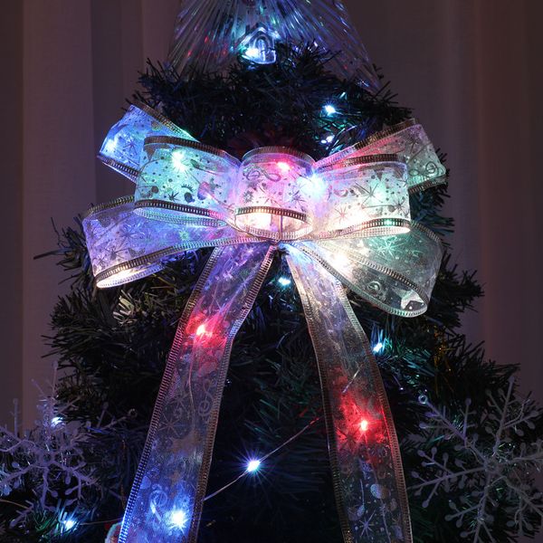 Decorazioni natalizie Luci a nastro Stringa LED Ornamenti per alberi di Natale Lanterna con fiocco superiore Decorazioni per matrimoni domestici