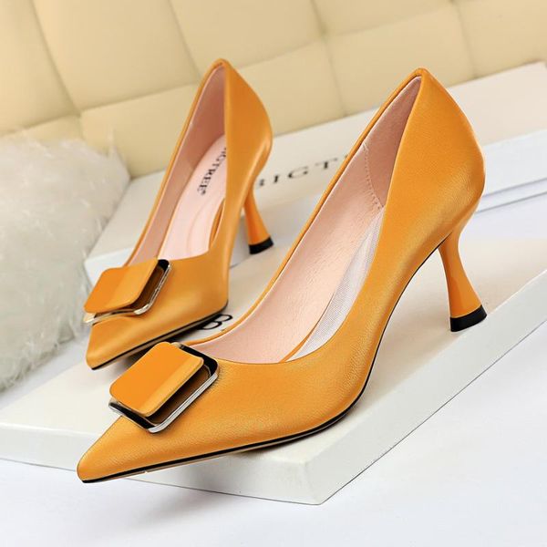 

dress shoes women high heels buckle square pu pointed toe thin 7cm wonen pumps fashion office, Black