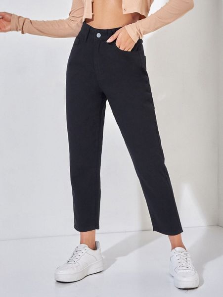 

petite high waist slant pocket mom jeans t07w#, Blue