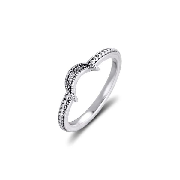 

crescent moon beaded ring for women with 100% genuine 925 sterling silver party wedding anillos jewelry christmas cluster rings, Golden;silver