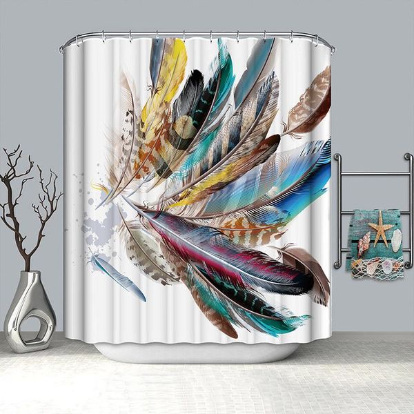 

printing feather shower curtain waterproof polyester fabric bathroom toliet bath curtains