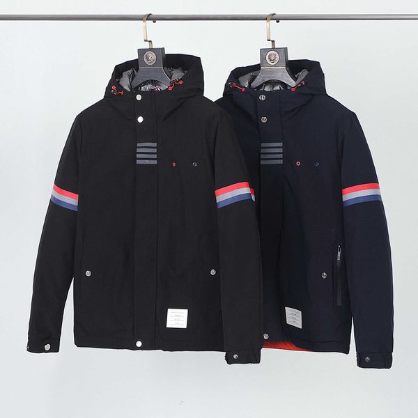 

2020 winter new tb red white blue stripe sports leisure hooded down jacket, Black
