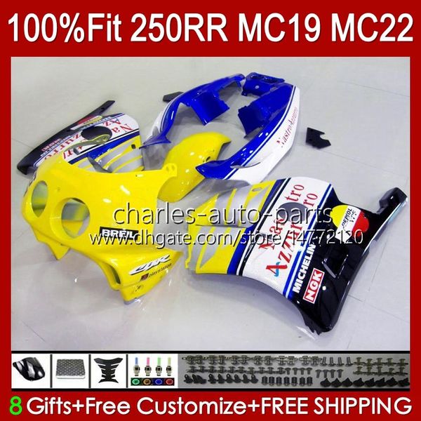 Carenature per stampi ad iniezione per HONDA CBR 250RR 250 RR CC 250R CBR 250CC 1988-1989 Corpi 112HC.122 CBR250 RR CC 1988 1989 MC19 88-89 CBR250RR 88 89 Kit completo OEM giallo blu