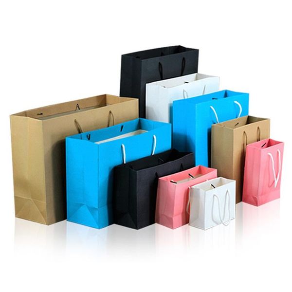 

gift wrap 10pcs- white paper ponch carry bag children clothing packaging bags kraft black pink blue wedding party handbag