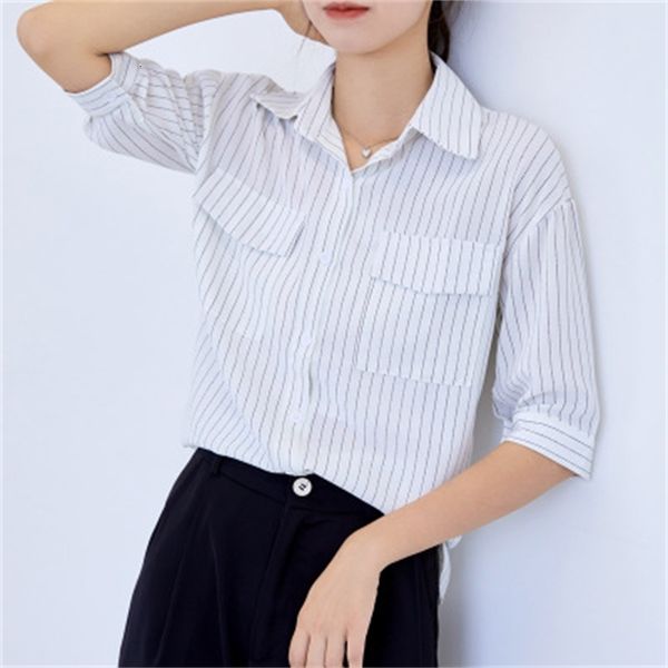 

women's two piece pants womens and blouses half sleeve striped print turn-down neck loose fit ropa mujer moda 0cyr, White