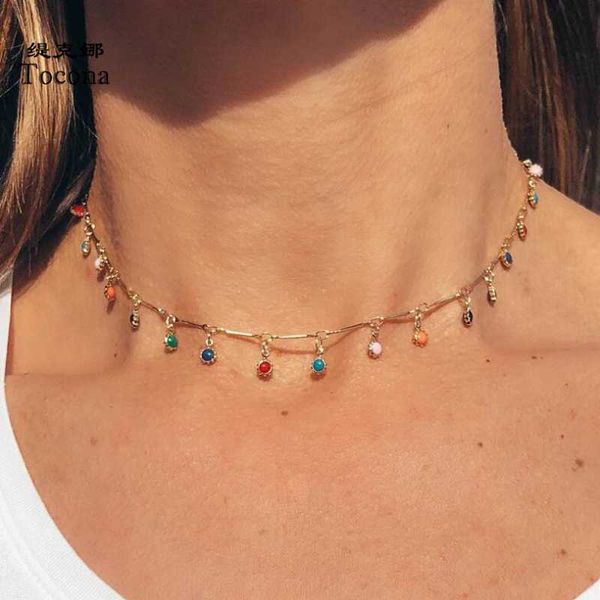 

chokers tocona bohemian colorful beaded necklace for women charms tassel clavicle chain chockers handmade party jewelry collares b31203, Golden;silver