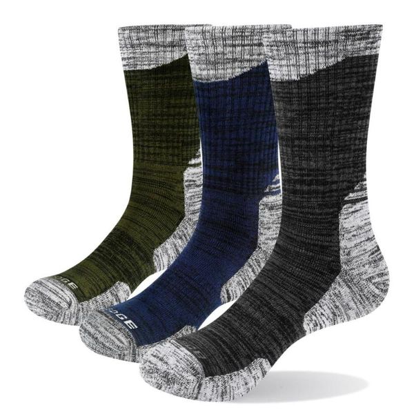 

sports socks yuedge brand men's breathable cushion cotton warm outdoor athletic riding tennis hiking runing crew dress (3 pairs/pack), Black