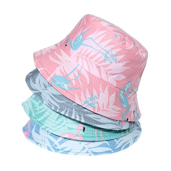

wide brim hats flamingo printing bucket for adults pink black summer panama fishermen teens bob fishing beach sun shade, Blue;gray