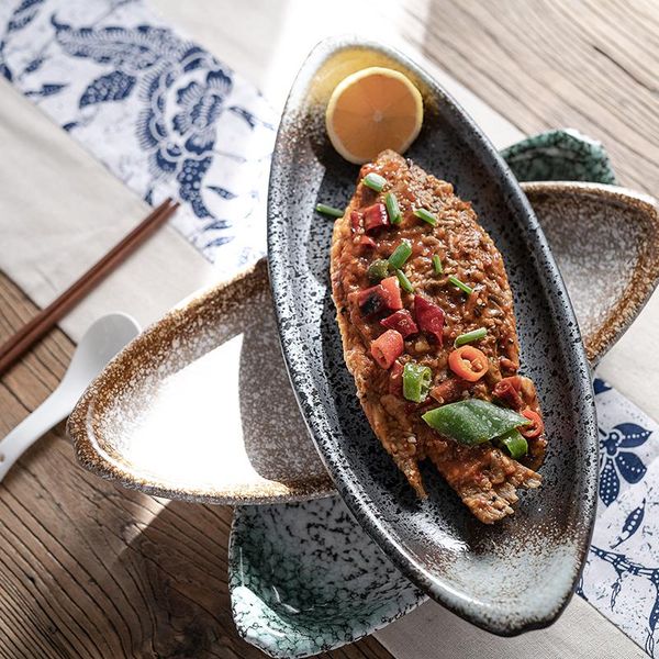 

dishes & plates creative japanese personalized ceramic plate household fish dish net red restaurant tableware sushi large steamed